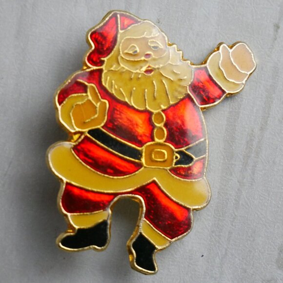 Vintage Santa Claus Enamel Metal Lapel Hat Pin Brooch Christmas 1.5" Tall - Picture 1 of 5
